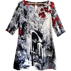 JUST CAVALLI Preppy Artsy Art To Wear Graphic Retro A-Line Mini Dress 46/10 Rare